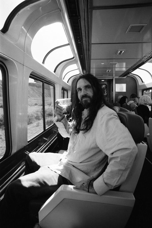 A drink in the dome car